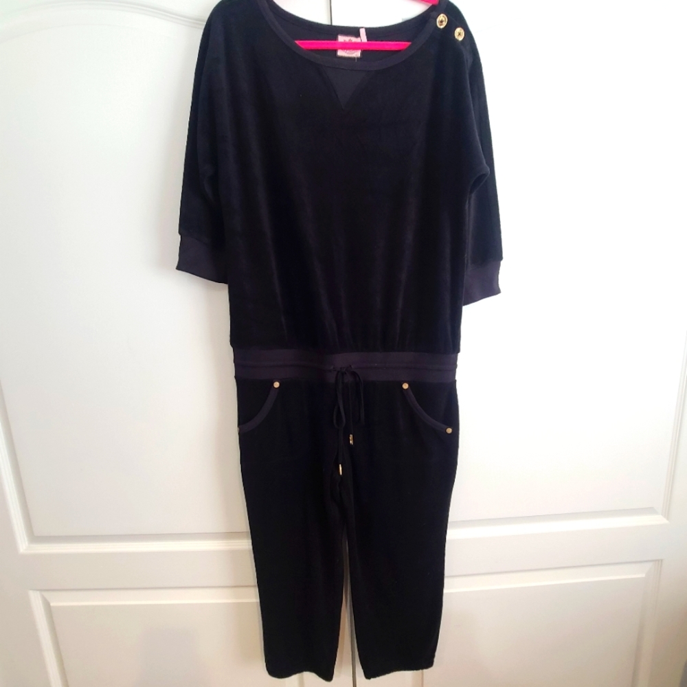 NWT Womens Juicy Couture Black Terry One Piece Romper Jumpsuit Size Large